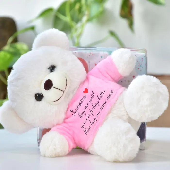 Personalised Name Printed Get Well Soon White Teddy Bear for Couple 7