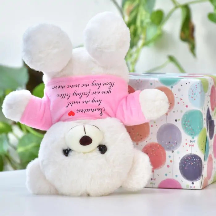 Personalised Name Printed Get Well Soon White Teddy Bear for Couple