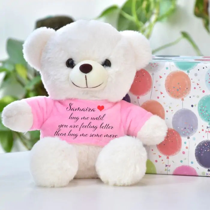 Personalised Name Printed Get Well Soon White Teddy Bear for Couple 6