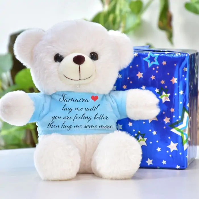 Personalised Name Printed Get Well Soon White Teddy Bear for Couple 8