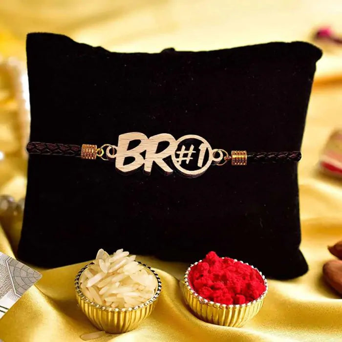 Bro Number 1 Designer Bracelet Rakhi for Sweet Brother with Roli Chawal-1