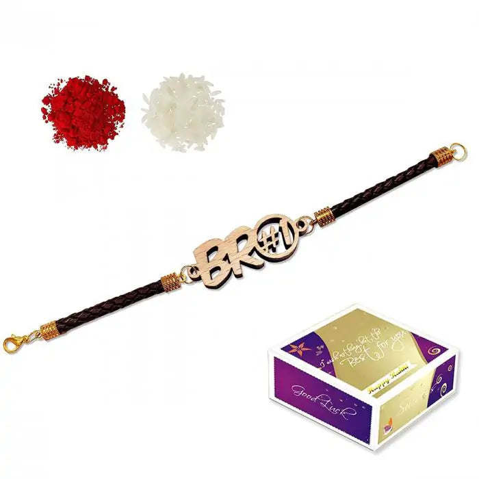 Bro Number 1 Designer Bracelet Rakhi for Sweet Brother with Roli Chawal