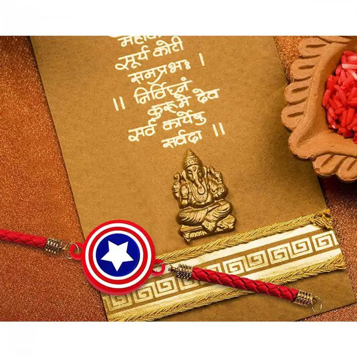 Captain America Designer Bracelet Rakhi for Kids with Roli Chawal-4