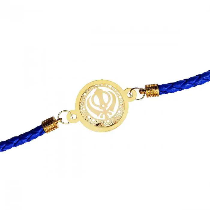 Gold Plated Punjabi Khanda Designer Bracelet Rakhi for Best Bhai-2