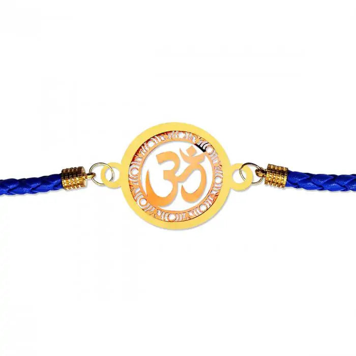 Gold Plated OM Designer Bracelet Rakhi for Big Brother with Roli Chawal-3