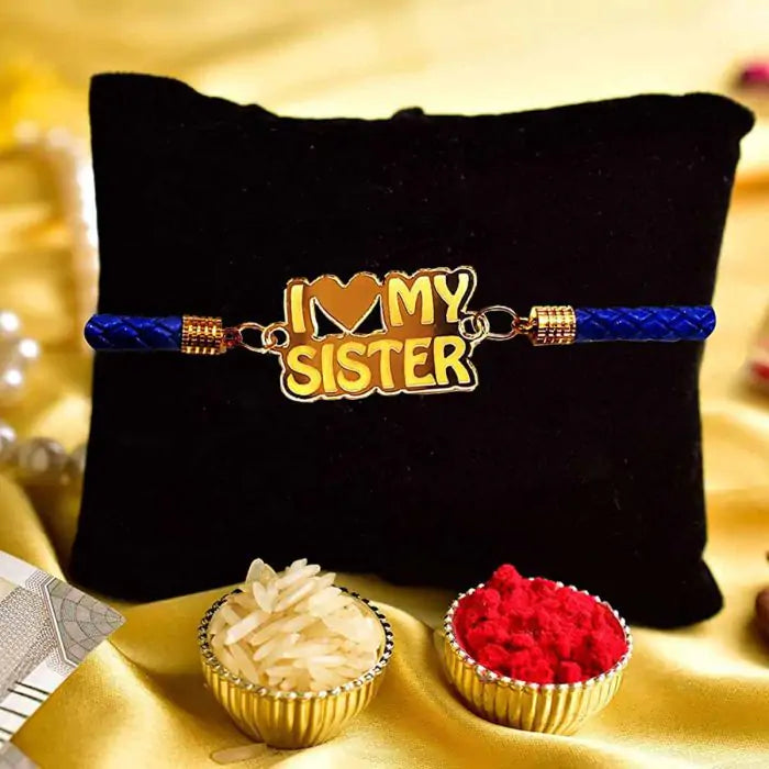 I Love My Sister Designer Bracelet Rakhi for Brother with Roli Chawal-1