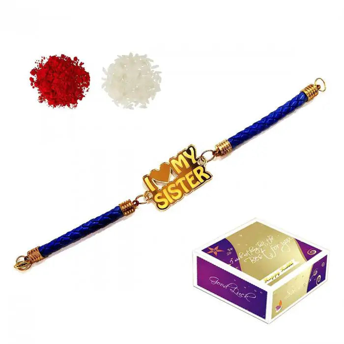 I Love My Sister Designer Bracelet Rakhi for Brother with Roli Chawal