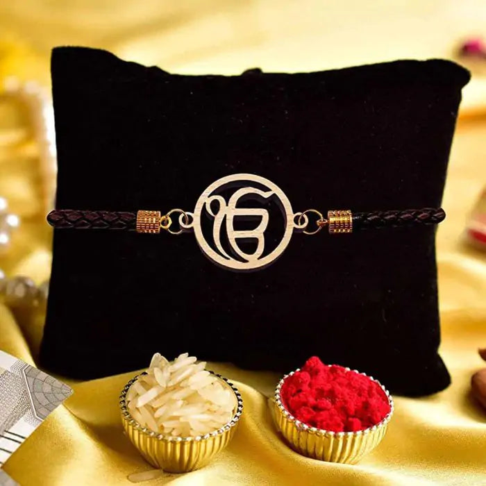 Ek Onkar Designer Bracelet Rakhi for Veer Ji with Roli Chawal-1