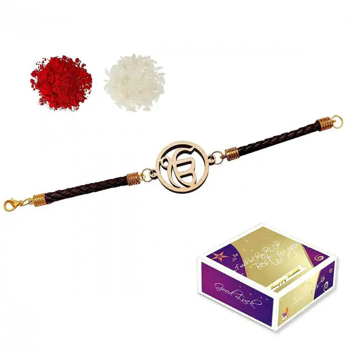 Ek Onkar Designer Bracelet Rakhi for Veer Ji with Roli Chawal