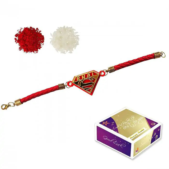 Super Bhai Designer Bracelet Rakhi for Best Bro with Roli Chawal