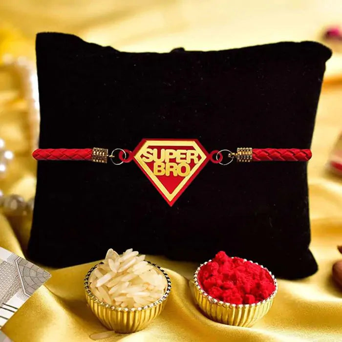 Super Bro Designer Bracelet Rakhi for Amazing Bhai with Roli Chawal-1