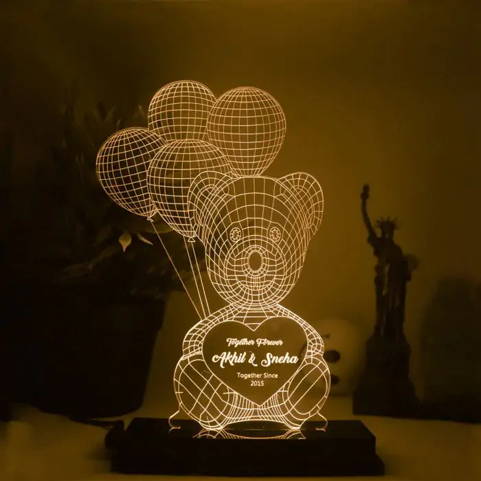 Personalised Teddy Baloon 3D illusion LED lamp
