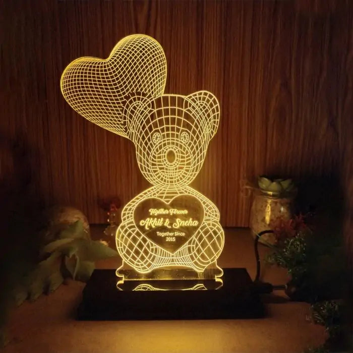 Personalised Teddy Heart 3D illusion LED lamp