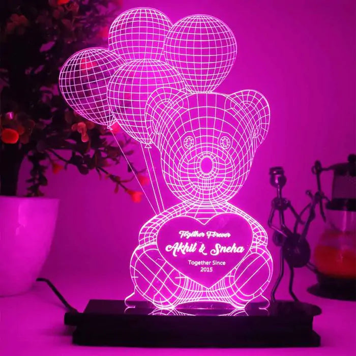 Personalised Teddy Baloon 3D illusion LED lamp