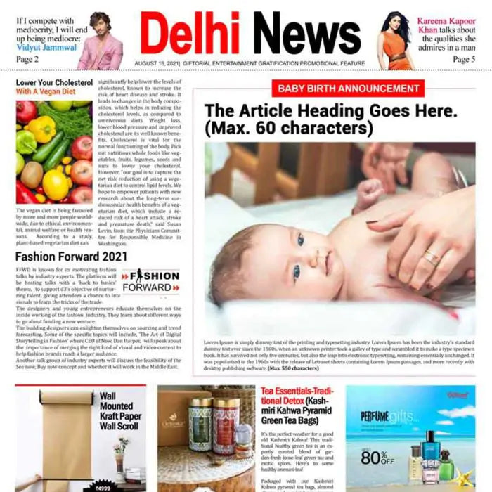 Personalised Newspaper Front Page Birth Announcement - Digital