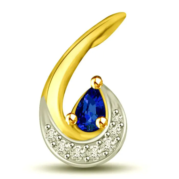 Surat Diamonds Twisted Leaf Diamond & Blue Sapphire Pendant