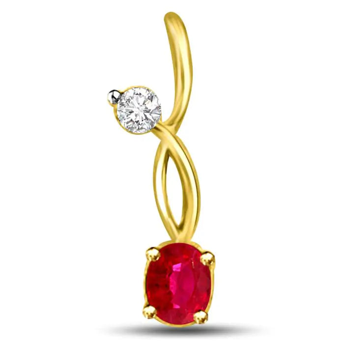 Surat Diamonds Shining Star 0.20TCW Radiant Diamond And Ruby Pendant In Yellow Gold