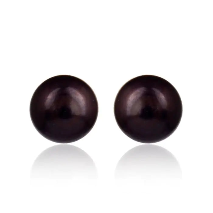 Black Tahitian Pearl Studs - Silver