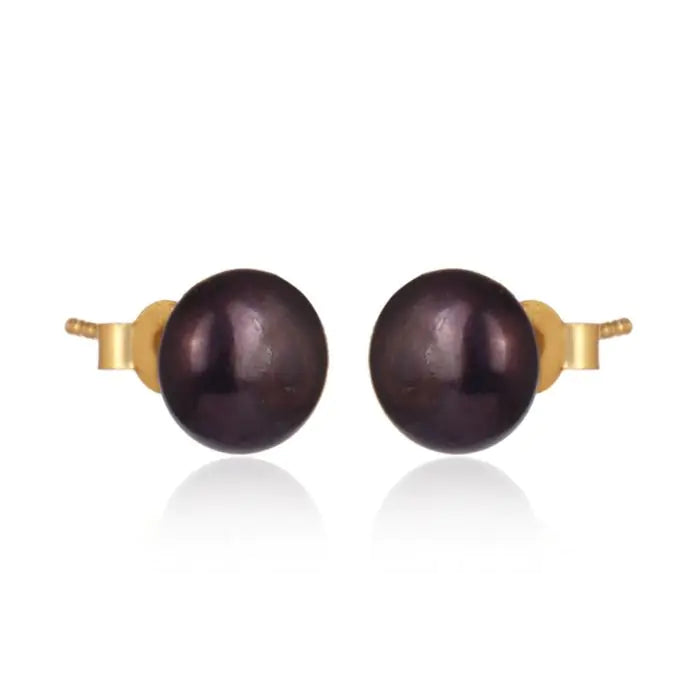 Black Tahitian Pearl Studs - Gold-2