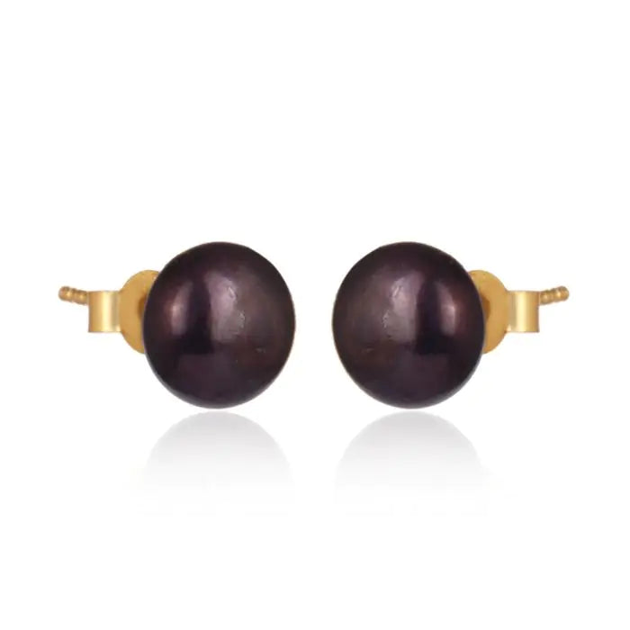 Black Tahitian Pearl Studs - Gold