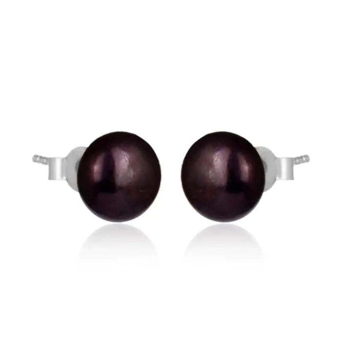 Black Tahitian Pearl Studs - Silver-3
