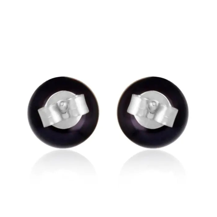 Black Tahitian Pearl Studs - Silver-4