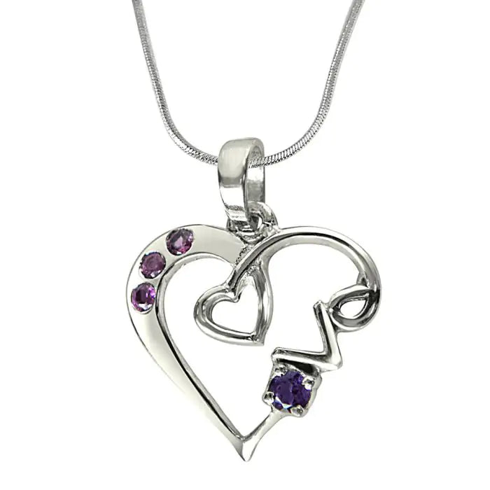 Surat Diamonds Loads of Love Purple Amethyst, Pink Rhodolite & Sterling Silver Pendant with 18 Chain