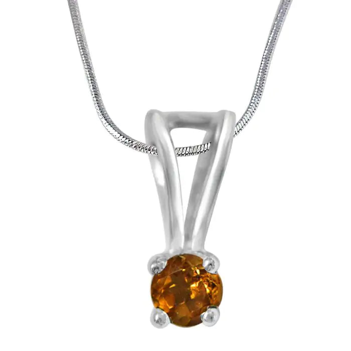 Surat Diamonds Beauty Queen Golden Yellow Citrin & Sterling Silver Pendant with 18 Silver Finished Chain