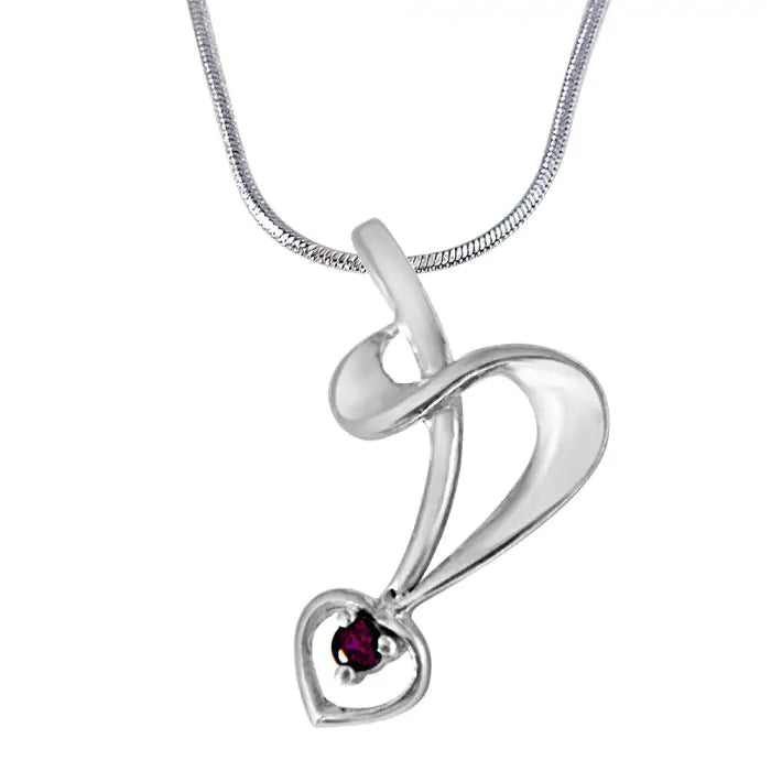 Surat Diamonds Peaceful Feelings Pink Rhodolite & 925 Sterling Silver Pendant with 18 Silver Finished Chain