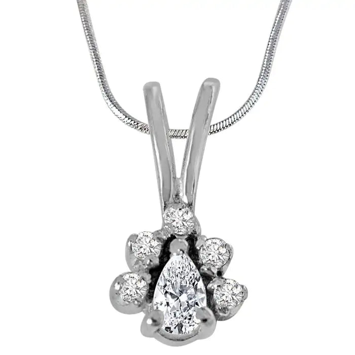 Surat Diamonds Trendy Pear and Round Shaped White Topaz Gemstone and 925 Sterling Silver Pendant with Silver Finished 18IN Chain