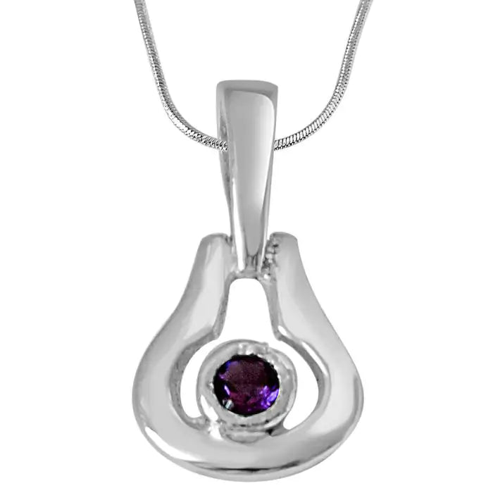 Surat Diamonds Drop Shaped Purple Amethyst and 925 Sterling Silver Pendant with 18 IN Silver Finished Chain