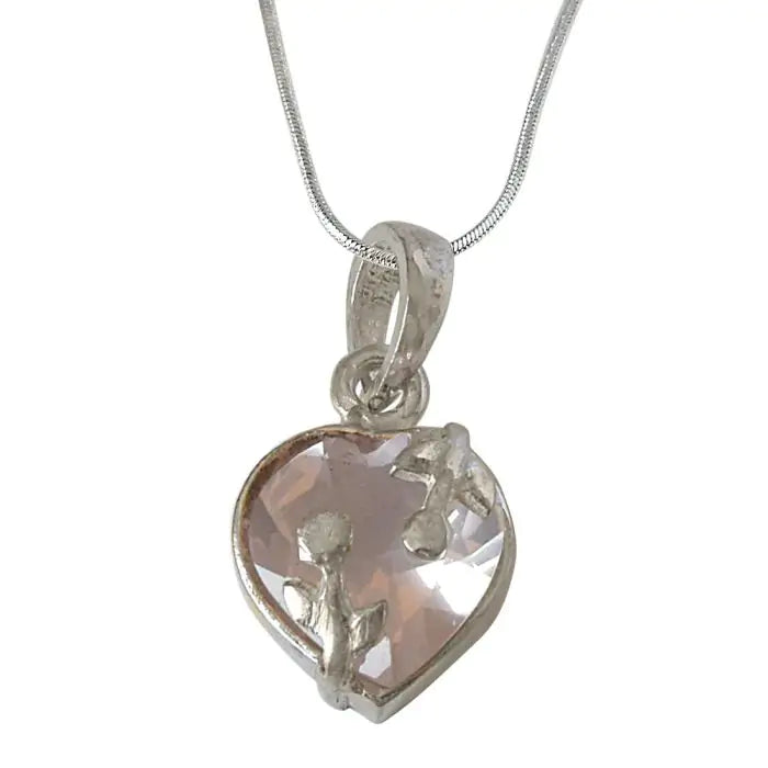 Surat Diamonds Heart Shaped Faceted Rose Quartz and 925 Sterling Silver Pendant with Silver Finished Chain (SDP523)