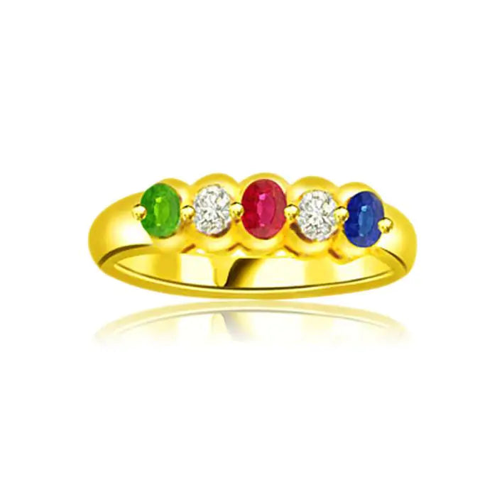 Surat Diamonds 0.06 cts Diamond Ruby Emerald & Sapphire Gold Ring