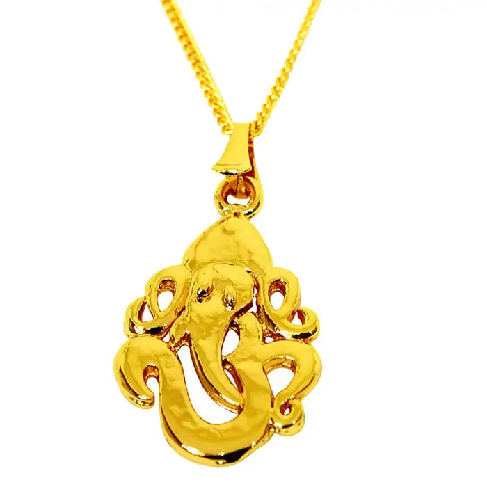Surat Diamonds Ganpati Bappa Gold Plated Religious Pendant with Chain