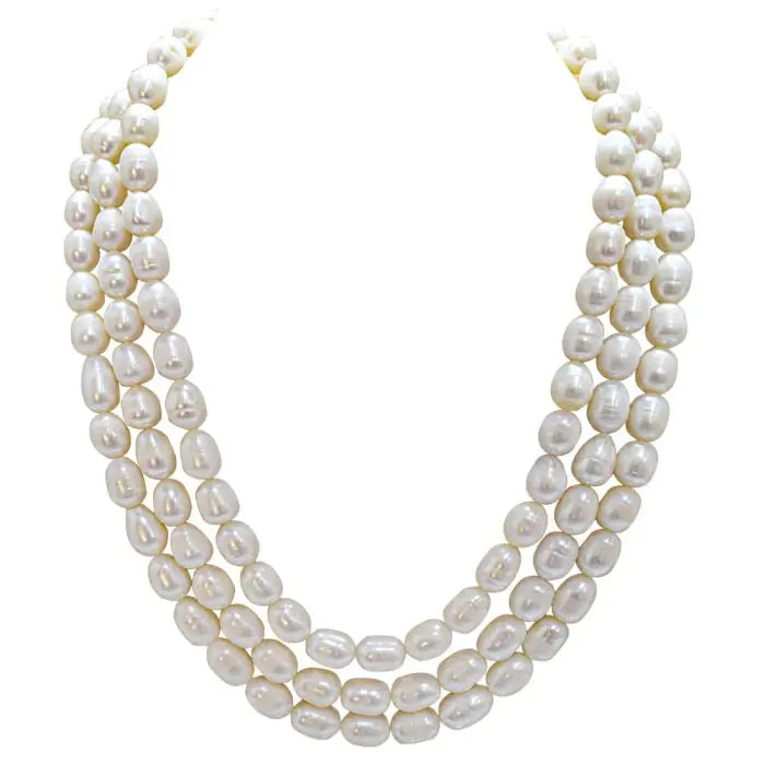 Surat Diamonds 3 Line Real Big Elongated Pearl Necklace for Women