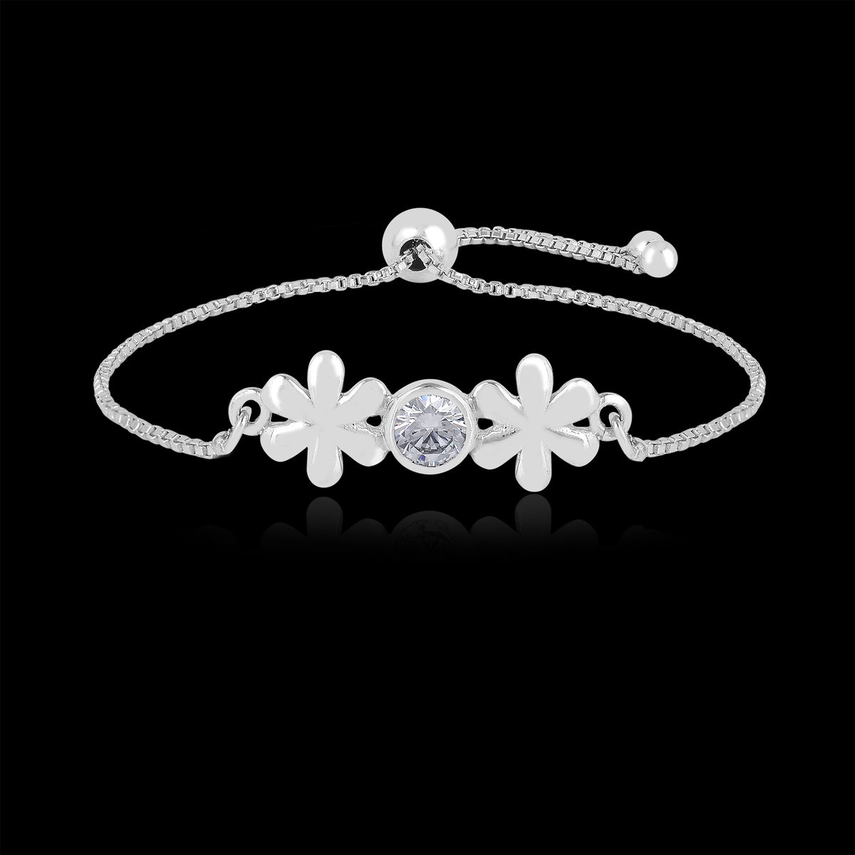 925 Sterling Silver Floret Cubic Zirconia Chain Bracelet Gift for Her