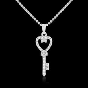 925 Sterling Silver Key Pendant with Ball Chain Gift for Her