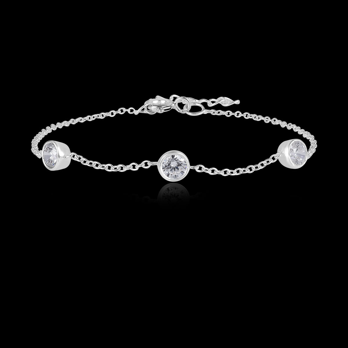 925 Sterling Silver Cubic Zirconia Chain Bracelet  Gift for Her