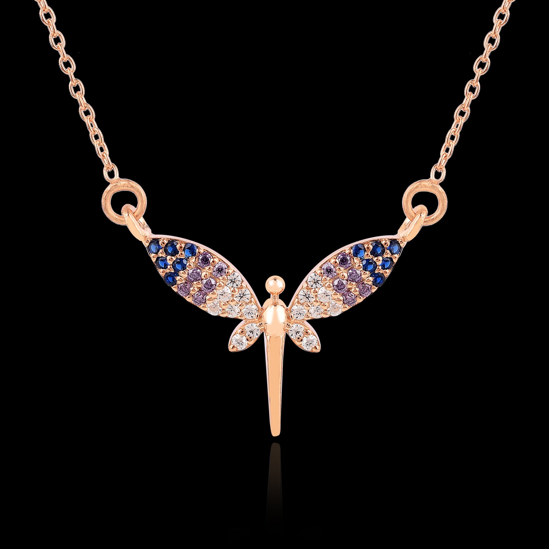 925 Sterling Silver Rising Dragon Fly Rose Gold Pendant Gift for Her