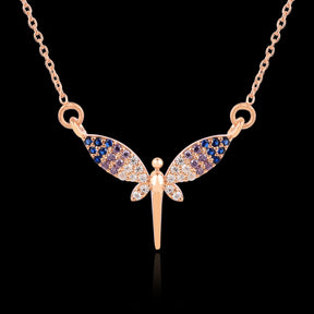 925 Sterling Silver Rising Dragon Fly Rose Gold Pendant Gift for Her