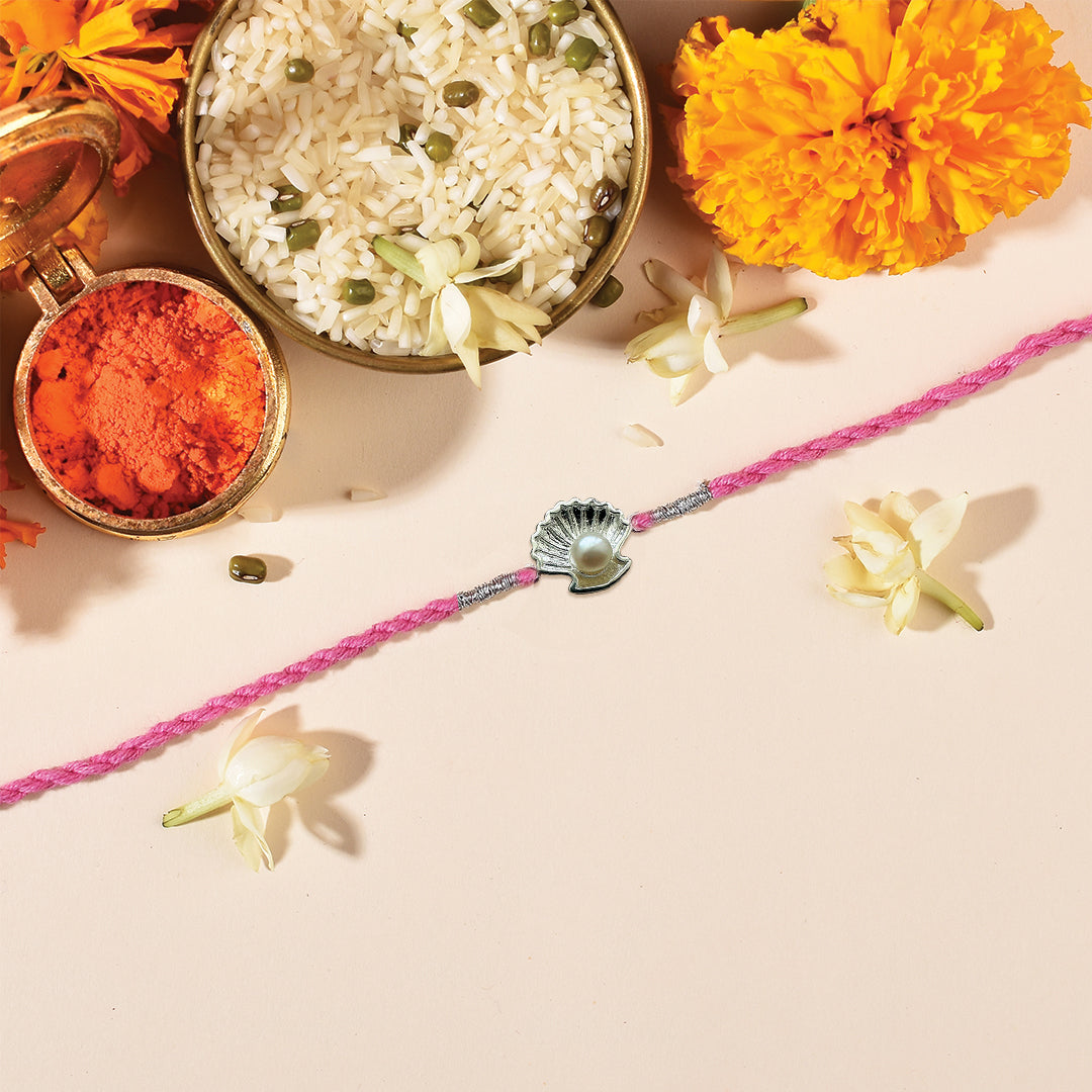 925 Sterling Silver Seashell Pearl Silver Rakhi