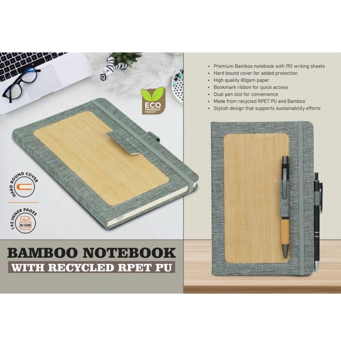 Bamboo notebook with recycled RPET PU 192 writing sheets (Bulk/Corporate Orders Only)