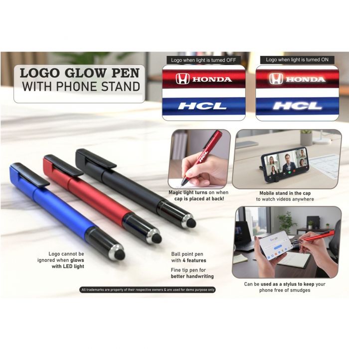 Logo glow pen with phone stand