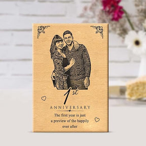 Personalized Engraved Wooden Photo Frame for 1st Anniversary