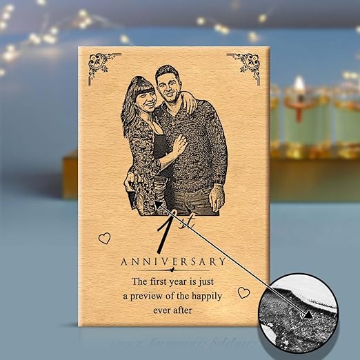 Personalized Engraved Wooden Photo Frame for 1st Anniversary