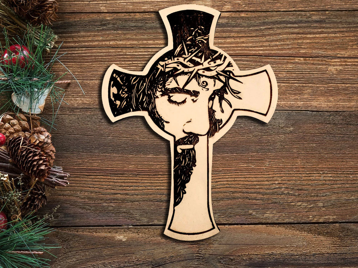 Wooden Jesus Christ Face Cross (30×22 cm)
