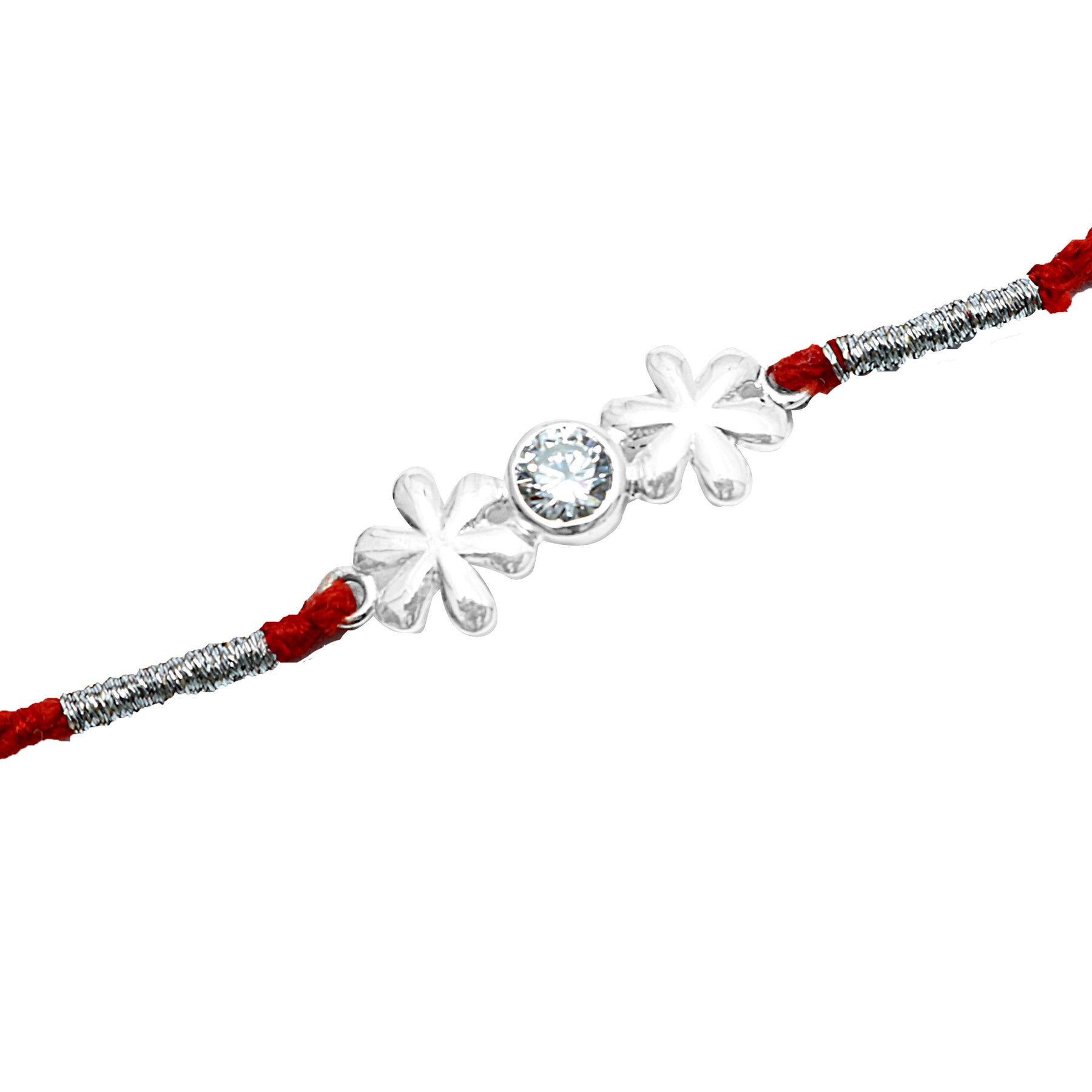 Silver Zircon Twin Flower Rakhi