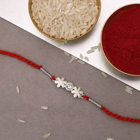 Silver Zircon Twin Flower Rakhi