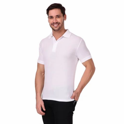 160 GSM White Men Cotton Collar T Shirt
