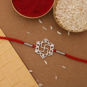 Silver Zirconia Swastik Flower Rakhi